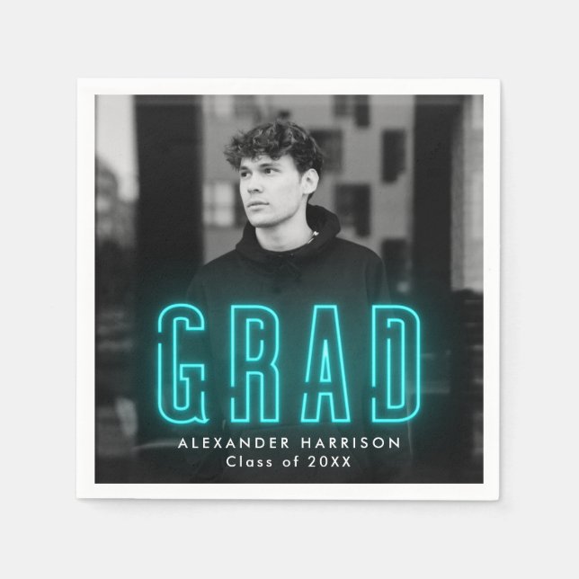 Modern cyan Neon Photo Studenten Pappersservett (Framsidan)