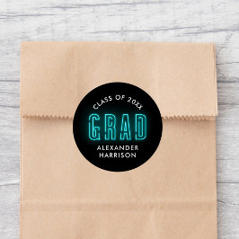 Modern Cyan Neon Studenten Runt Klistermärke