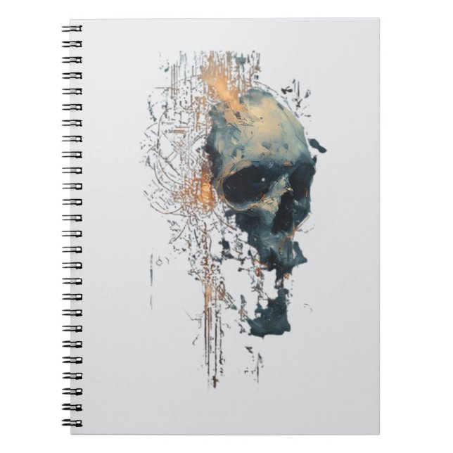 Modern Cyberpunk Skalle Mixed Media Anteckningsbok (Framsidan)