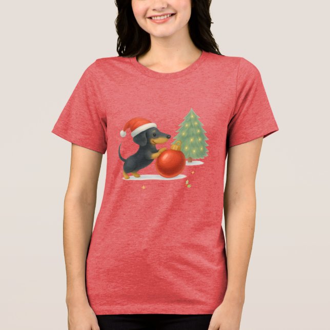 Modern Dachshund Christmas Puppy  - Playful Design T Shirt (Framsida)
