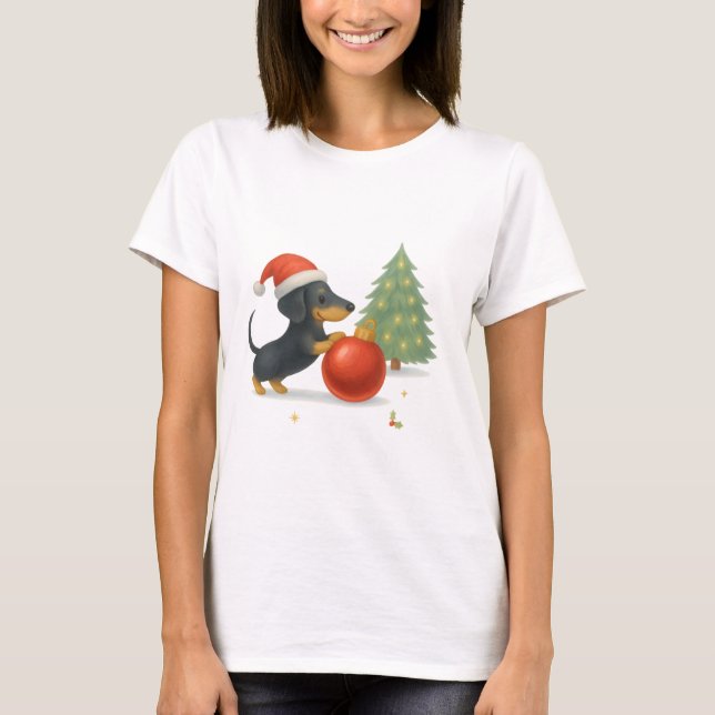 Modern Dachshund Christmas Puppy  - Playful Design T Shirt (Framsida)