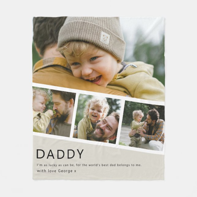 Modern Daddy Photo Strip Collage Fleecefilt (Framsidan)