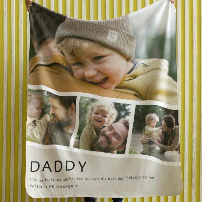 Modern Daddy Photo Strip Collage Fleecefilt (Skapare uppladdad)
