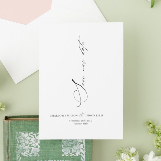 Modern Daety Calligraphy Bröllop Spara Datumet (modern dainty calligraphy wedding save the date, minimalist wedding save date, modern script )