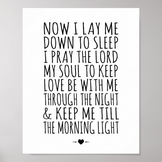 Modern dagerskrift Skriv ut barnens Bedtime Prayer Poster (Framsidan)