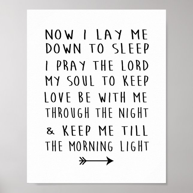 Modern dagerskrift Skriv ut barnens Bedtime Prayer Poster (Framsidan)
