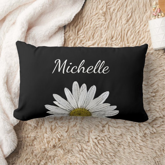 Modern Daisy Black White Cute Blommigt Lumbarkudde (Filt)