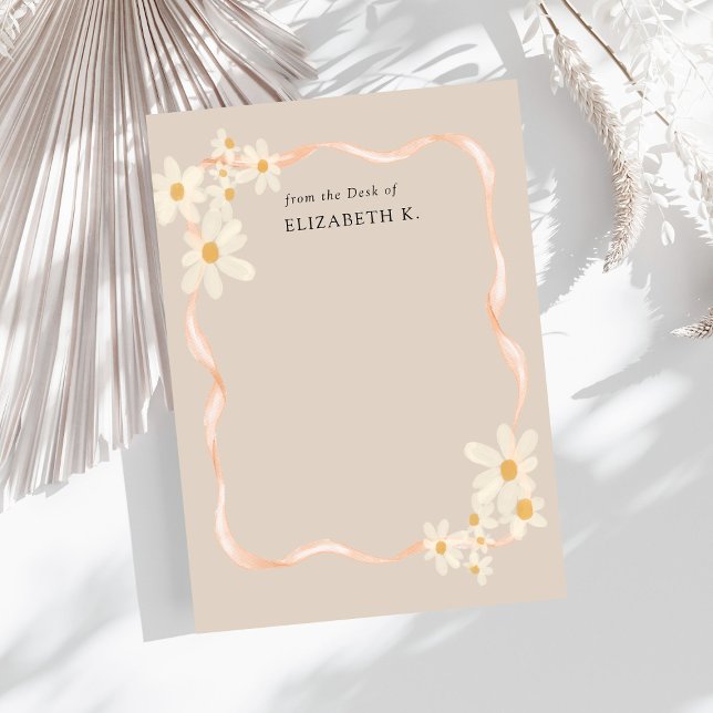 Modern Daisy Blommigt Brown Namn Anteckningskort (Skapare uppladdad)