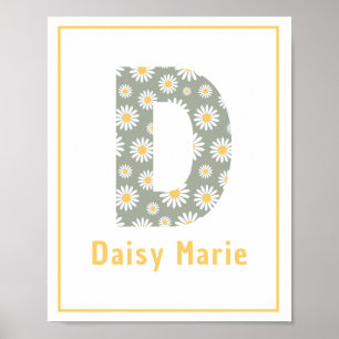 Modern Daisy Brev D-Anpassningsbar - Nursery Skriv Poster