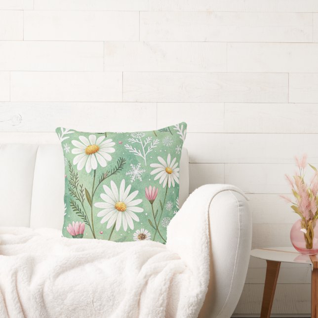 Modern  Daisy Flowers Winter pattern Kudde (Soffa)