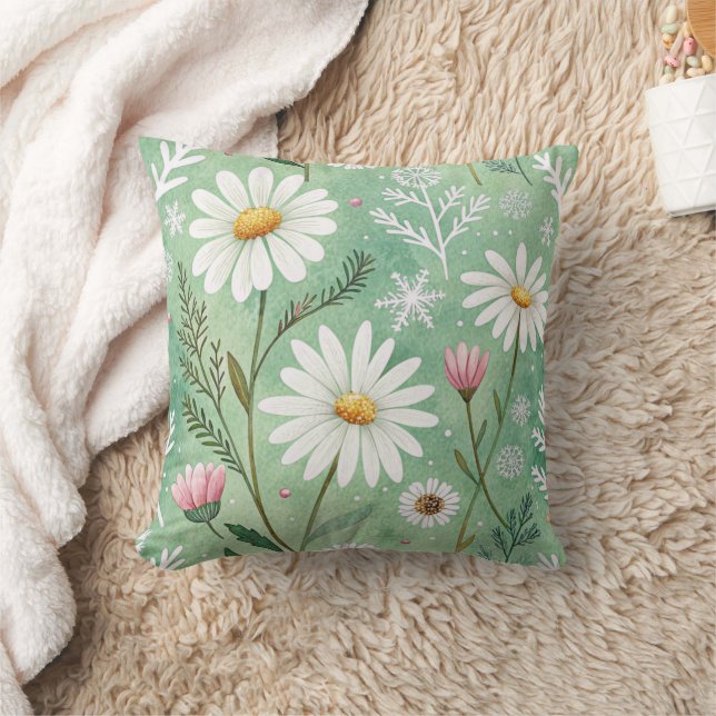 Modern  Daisy Flowers Winter pattern Kudde (Filt)