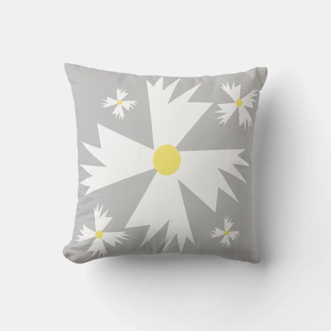 Modern Daisy-Gult och Grått-Blommönster Kudde (Framsida)