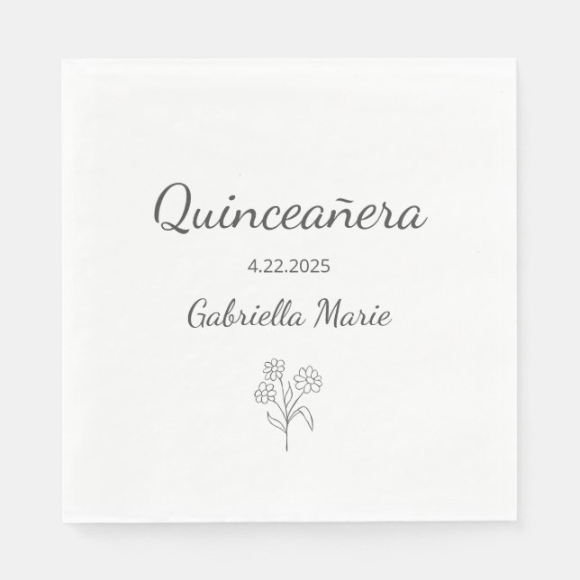 Modern Daisy Quinceañera Elegant Grått Typografi Pappersservett (Framsidan)