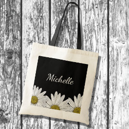Modern Daisy Rustic Blommigt Black White Tygkasse