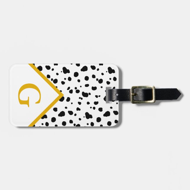 Modern Dalmatien Print & Guld Initial Brev Bagagebricka (Horisontell Framsida)