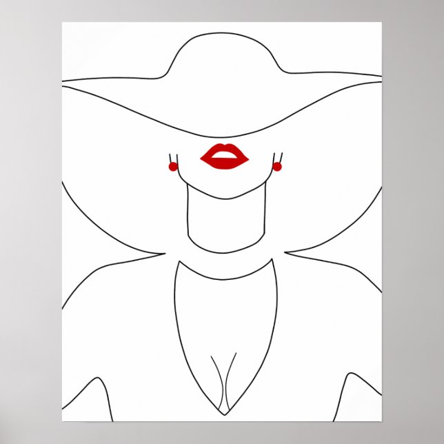 Modern Dam i Het med röd lipstick Poster (Framsidan)