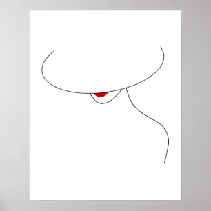 Modern Dam med hatt i rött läppstift Poster