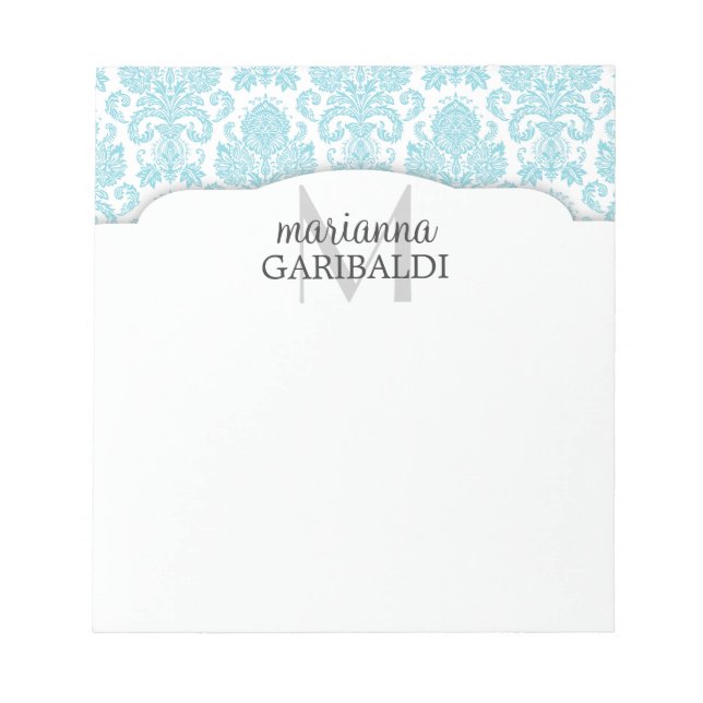 Modern Damask Aqua Personlig Anteckningsblock (Framsida)