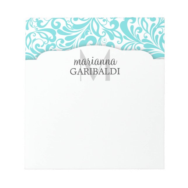 Modern Damask Aqua Personlig Anteckningsblock (Framsida)