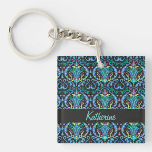Modern Damask Art Deco Black Turcos Blue Namn