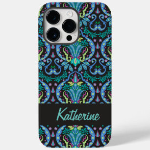 Modern Damask Art Deco Black Turcos Blue Namn
