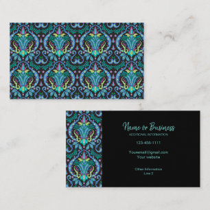 Modern Damask Art Deco Black Turcos Blue Visitkort