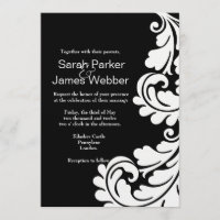 Modern Damask Black and White Wedding-inbjudan