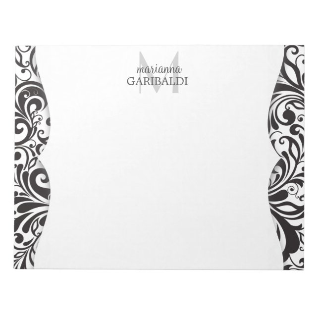 Modern Damask Black Personlig Anteckningsblock (Framsida)