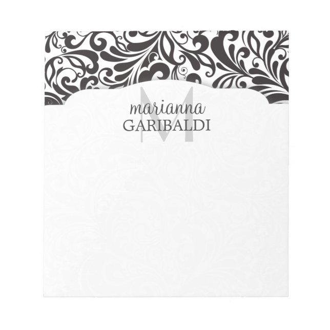 Modern Damask Black Personlig Anteckningsblock (Framsida)