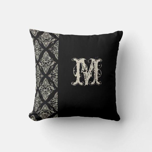 Modern Damask Hand målade Monogrammed Decor Kudde (Framsida)