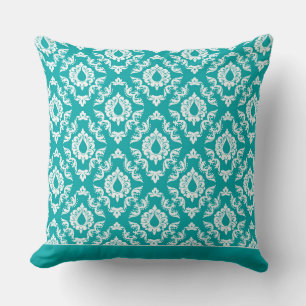 Modern Damask Pattern Pillow Teal Blue 2 - CH9 Kudde