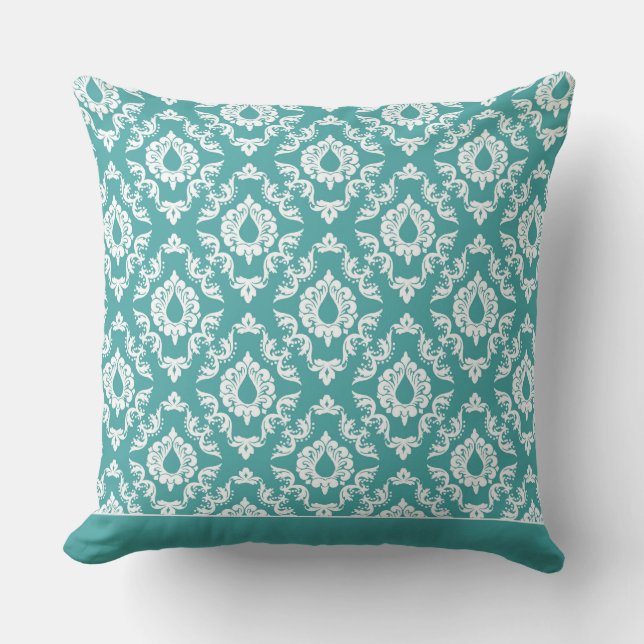 Modern Damask Pattern Pillow Teal Blue 2 - CH9 Kudde (Framsida)