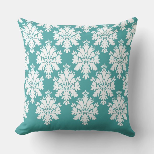 Modern Damask Pattern Pillow Teal Blue 3 - CH9 Kudde (Framsida)