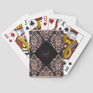 Modern Damask Ro Guld och Glitter Monogram Casinokort