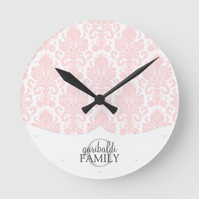 Modern Damask Rosa Family Personlig Rund Klocka (Framsida)