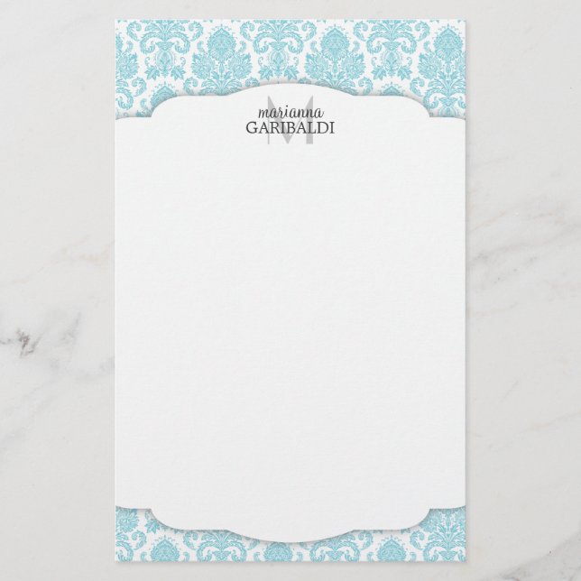 Modern damastast Aquapersonlig Brevpapper (Framsida)