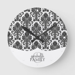 Modern damastast svartvit familjpersonlig rund klocka
