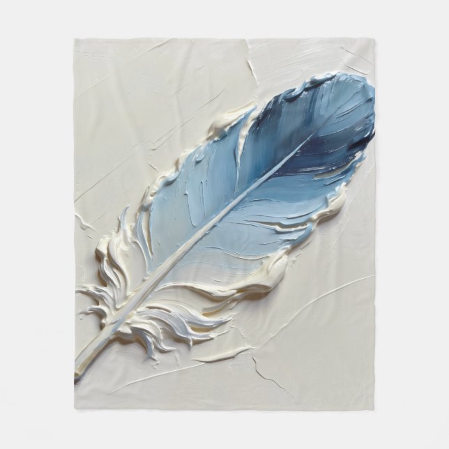 Modern Damblå 3D Impasto Fjäder Oljemålning Fleecefilt (Framsidan)