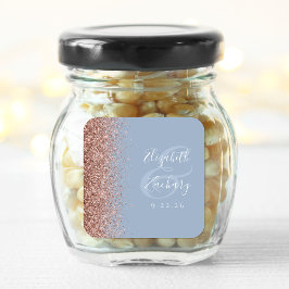 Modern Damblå Rosa Guld Glitter Bröllop Fyrkantigt Klistermärke