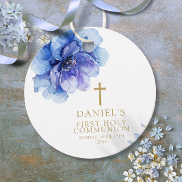 Modern Damblå Vattenfärg Blommig Nattvard Gåvor Etiketter