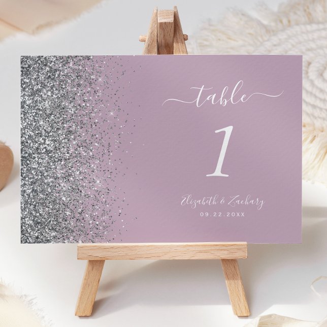 Modern Damig Dam Purple Silver Glitter Kant Bröllo Bordsnummer (Skapare uppladdad)