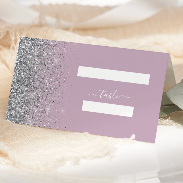 Modern Damig Dam Purple Silver Glitter Kant Bröllo Placeringskort (Skapare uppladdad)