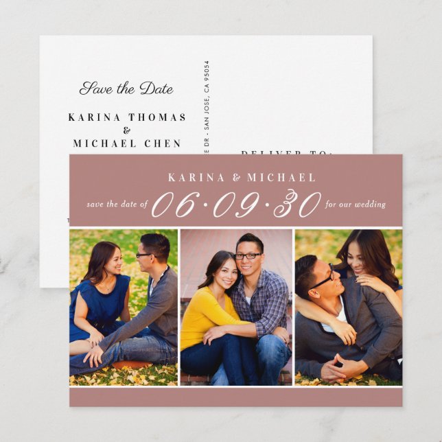 Modern Damig Rosa Foto Collage Spara Datum Meddelande Vykort (Fram/baksida)