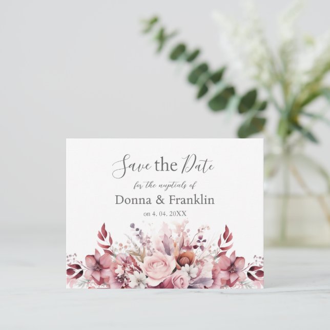 Modern Damigrosa Rosa Bröllop Spara Datum Vykort (Stående Fram)