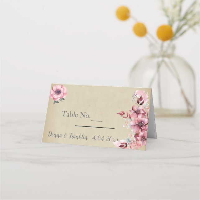 Modern Damigrosa Rosbröllop Placeringskort (Framsida)