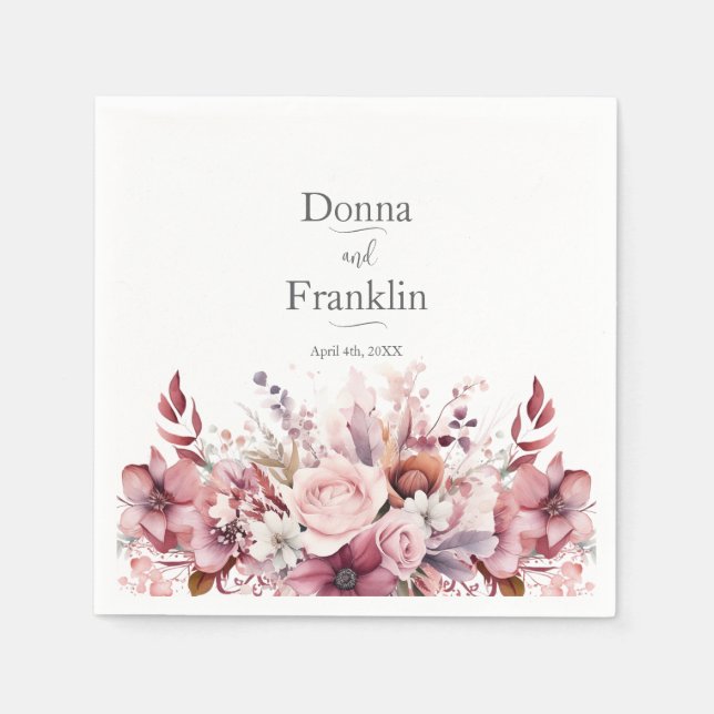 Modern Damiguls Rosa Bröllop Pappersservett (Framsidan)