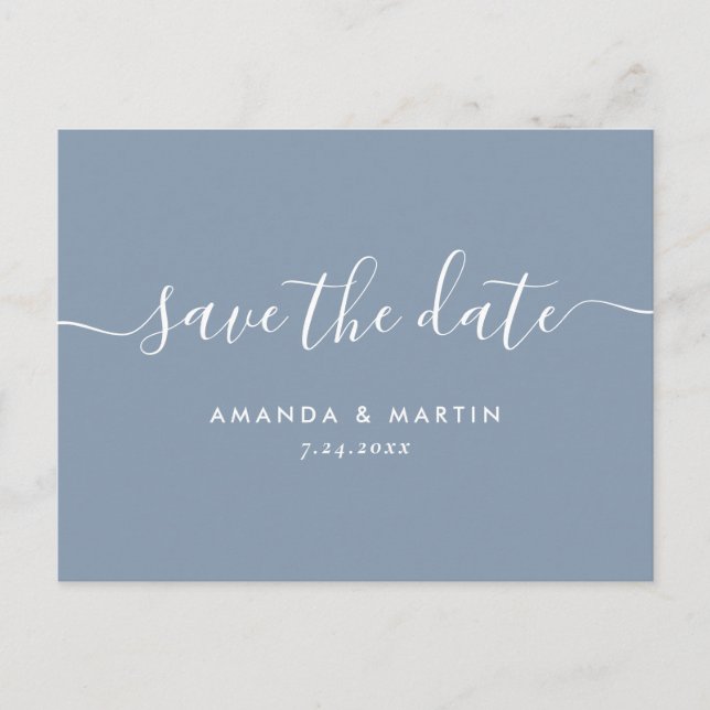 Modern Dammblå Skrift Bröllop Spara Datum Meddelande Vykort (Framsida)
