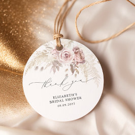 Modern dammgrå-rosa blomsterkväll för bruden gåvor etiketter