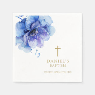 Modern dammig blå akvarellblomma dop pappersservett