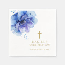 Modern dammig blå akvarellblomma konfirmation